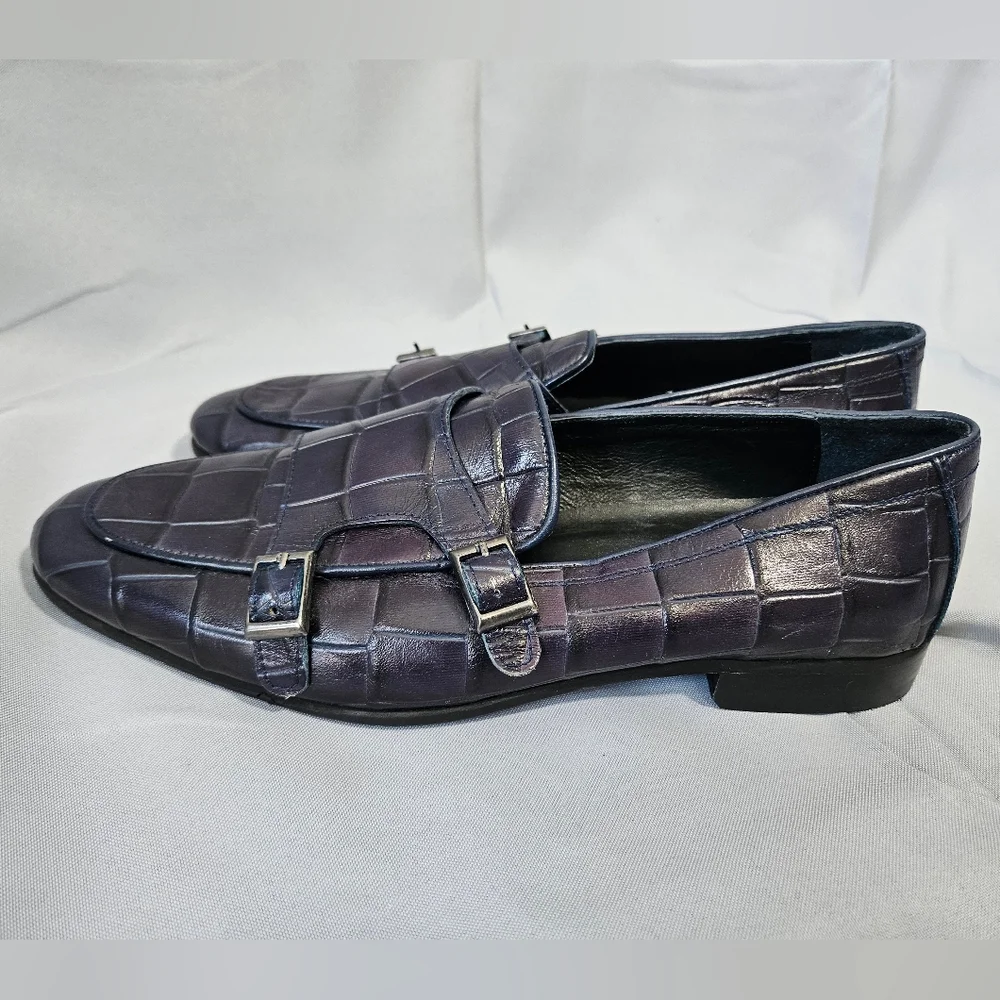 Sardinelli Barletta Italy Quiet Luxury Navy Double Monk Strap Loafers Sz 43/10